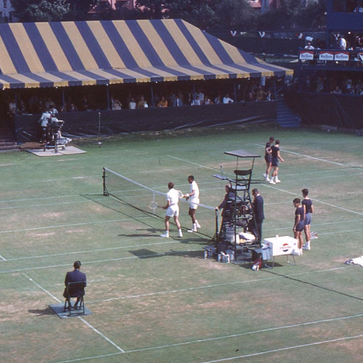 Colored photo of West Side Tennis Club in Forest Hills in 1968 at the US open.