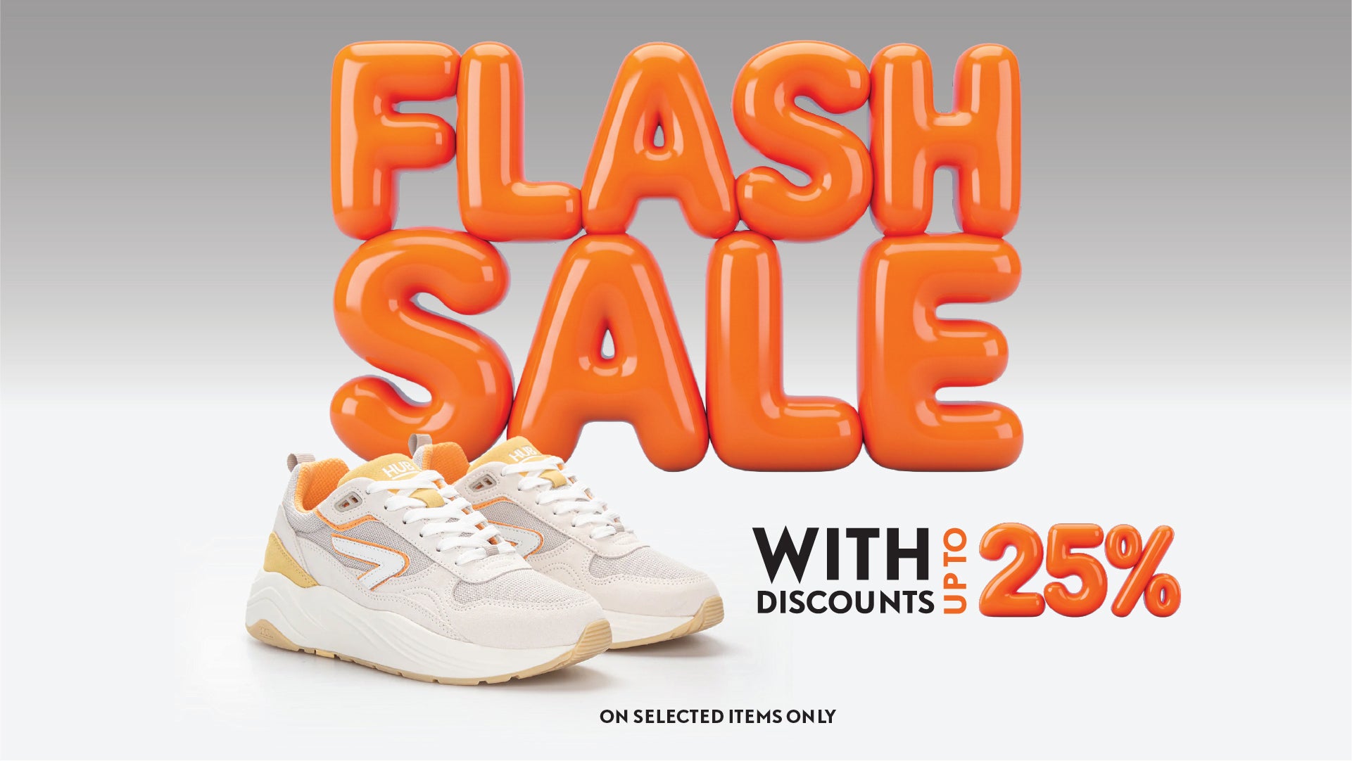 Promotional banner with 'Flash Sale' text and a sneaker on a light gray background