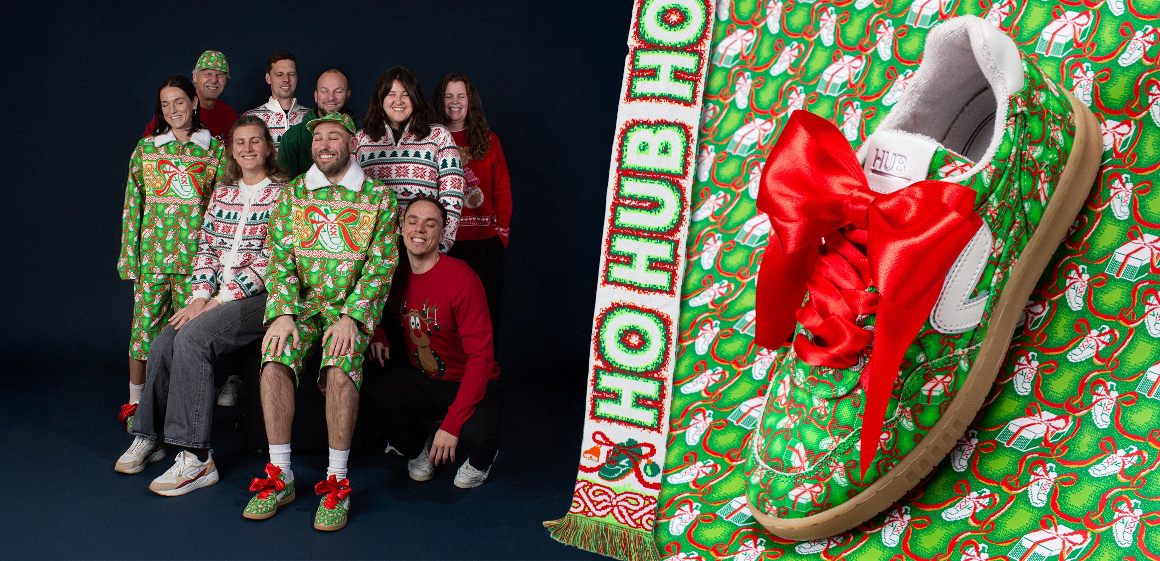 HUB employees Christmas photo with eyes closed