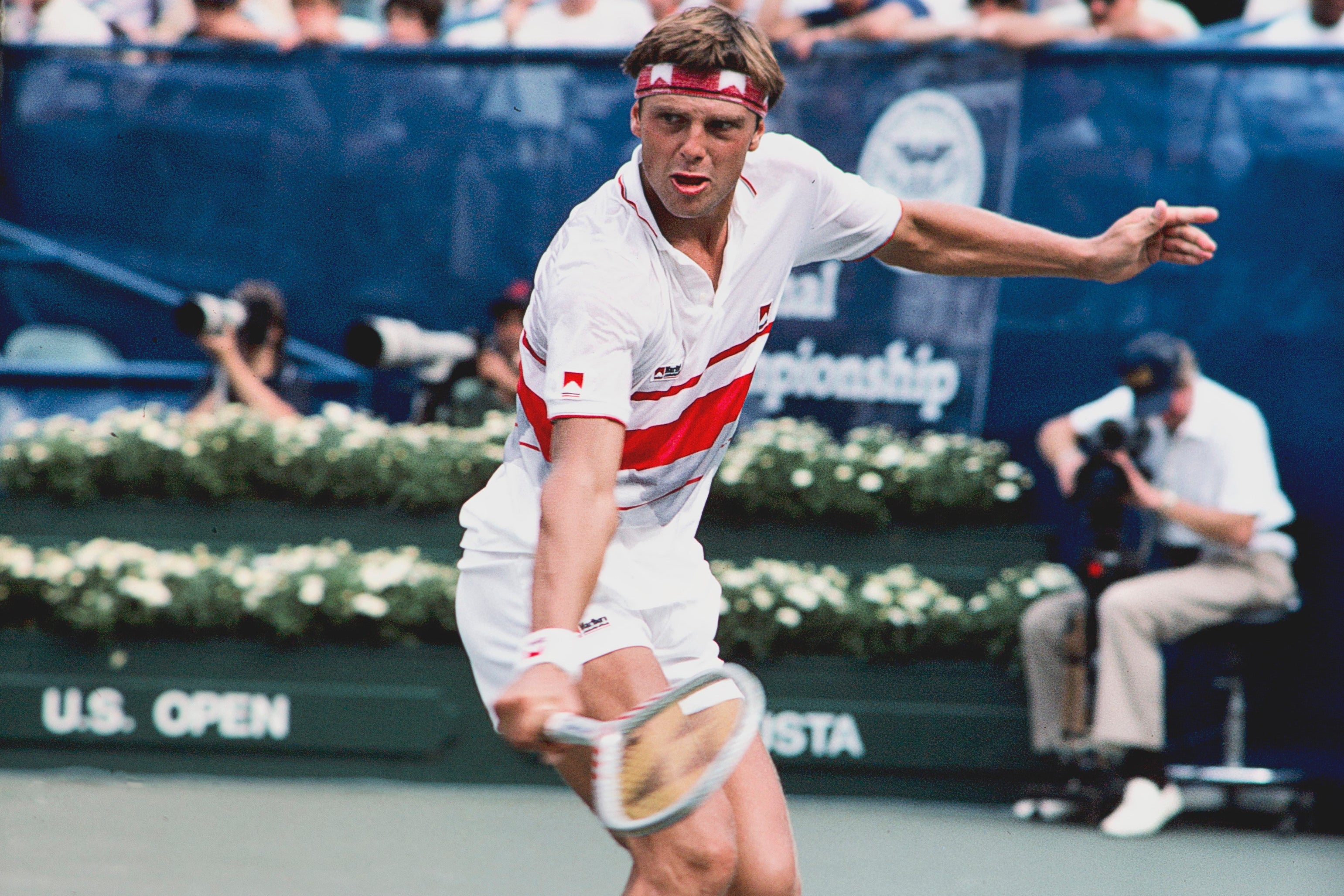 Huub van Boeckel at the US open playing in Malboro tennis clothes.