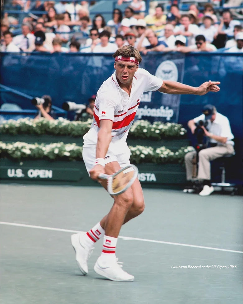 Huub van Boeckel playing tennis at the US open in Malboro clothing