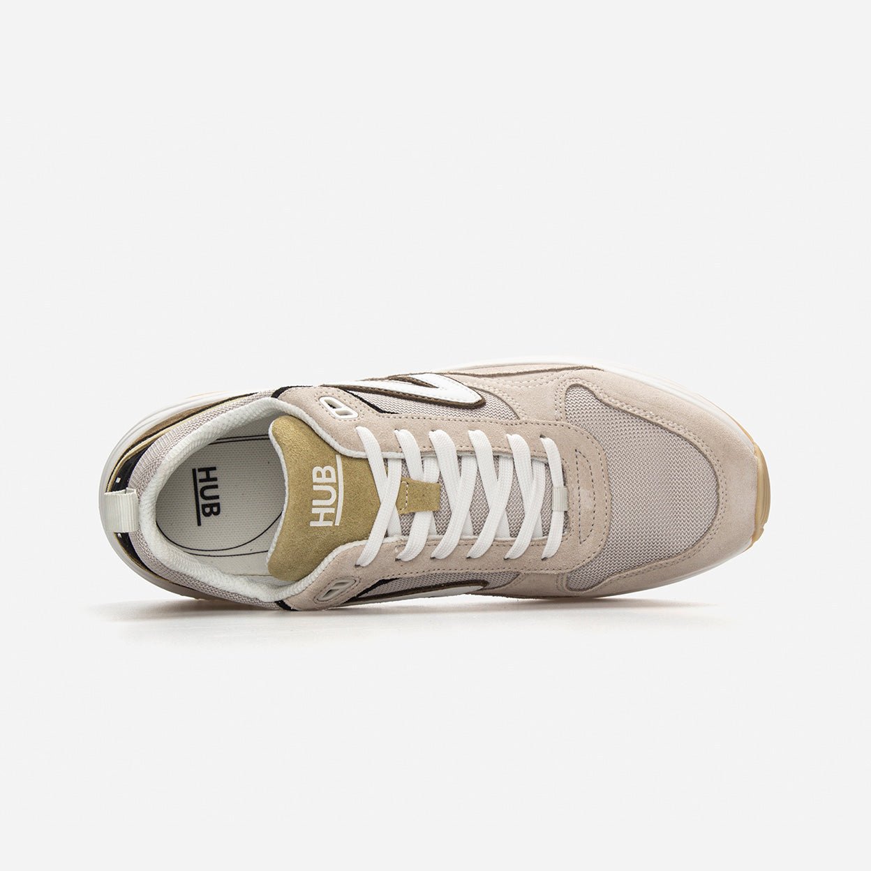 HUB Glide | Light Bone/White/Dark Olive | Men - metafield_custom.shoe_type in metafield_custom.web_color