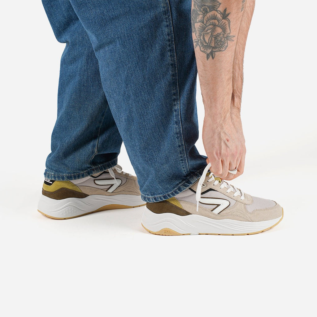 HUB Glide | Light Bone/White/Dark Olive | Men - metafield_custom.shoe_type in metafield_custom.web_color