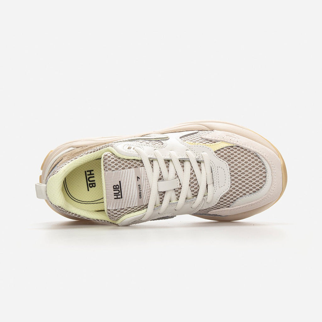 HUB Grid | Almond Brown/Off White/Wax Yellow | Women - metafield_custom.shoe_type in metafield_custom.web_color